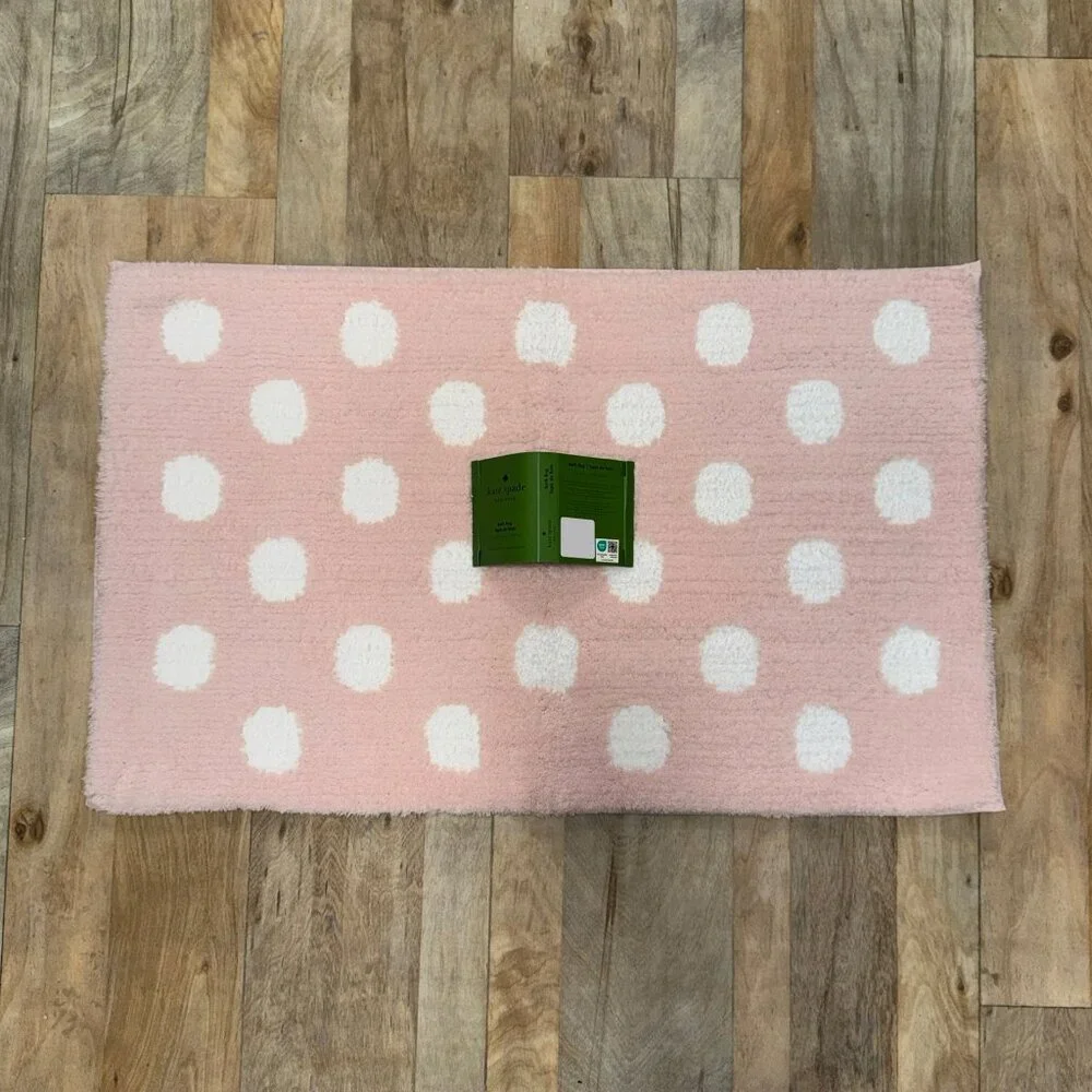 20 x 32 Kate Spade Ballet Pink White Polka Dots Bath Rug Mat Fuzzy Non Slip